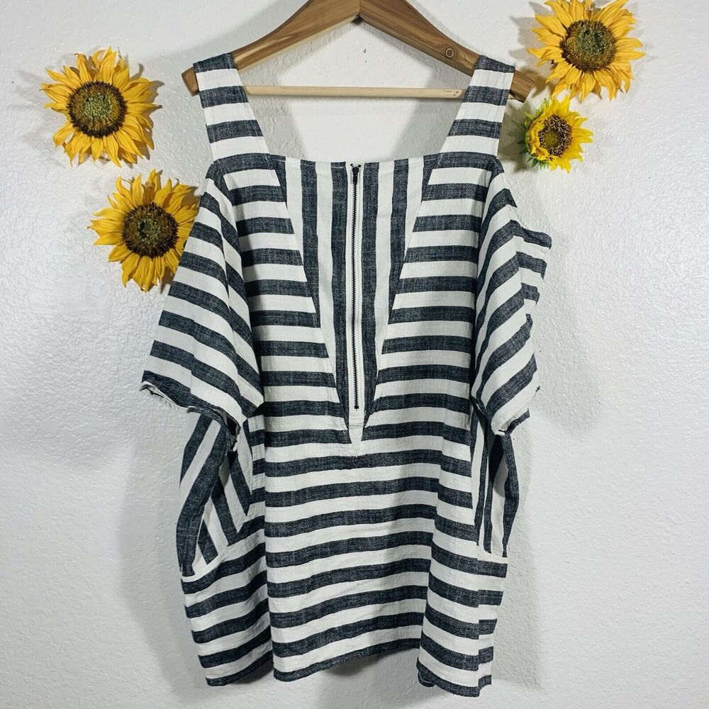 Soft Surroundings Women's Sunset Striped Cold Shoulder Linen Tunic Top Medium - Picture 9 of 16